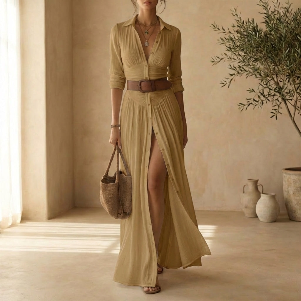 Vestido Giorgina, con cuello de solapa y mangas largas